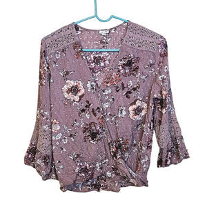 Eyeshadow Size Medium M Swiss Dot Boho 100% Cotton Purple Floral Faux Wrap Knit